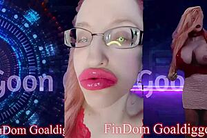 Goddess in pink lipstick dominates slave with joi obsession