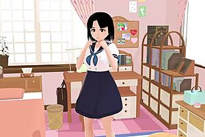 uhh mia anime school girl in sailor uniform, so cute in room