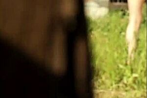 neighbors spy on flashing big tits in summer outdoor fun