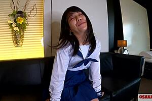 Asian teen in cosplay squirts and orgasms