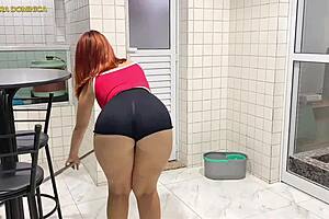 Hired maid arrives in tight shorts, driving me wild with her big ass