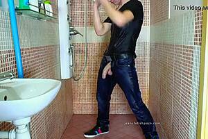 gay guy masturbating in jeans shower 😍