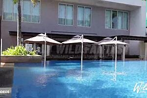 busty pinay shows big tits while masturbating in pool