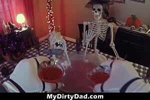 trick or treat papa your stepdaughter is getting into some mischief this year hehe muff diving blowjob doggystyle bent over missionary monster cock pussy