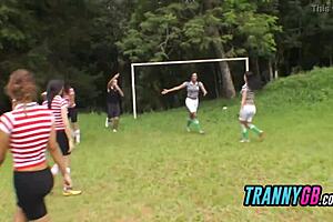 Soccer Trainer's Tight Asshole Gets Pounded Hard by Horny Trannies in Wild Gangbang!