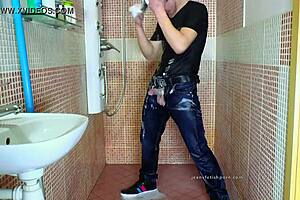gay guy masturbating in jeans shower 😍