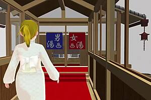 anime woman bathes in japanese public sento