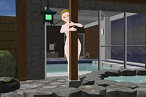 anime woman bathes in japanese public sento