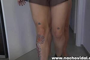 in lingerie and heels the cutie spreads her shaved holes for nacho vidal he stuffs his massive meat in her bald gash she humps back moaning through the standing doggie-style romp!