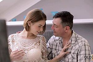 Old male and young Colleen having dirty fun in house?