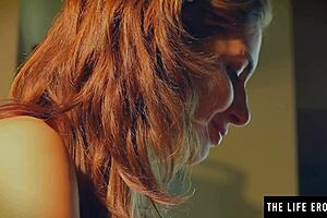 hot sexy girl smears cream on big tits and hairy pussy