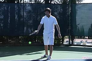 tennis coach discovers my smooth pussy outdoors