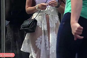 Jeny Smith Boldly Walks In Public In Transparent Dress Without Panties