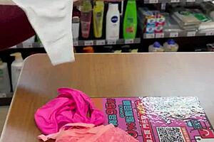 asian ladyboy boldly shows new thong in store