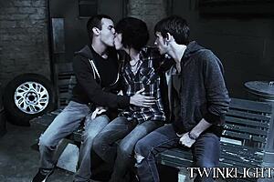 Three young 18+ gays start kissing. Then they dive into hardcore anal pounding.