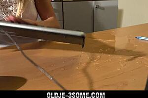 Watch this hot teen 18+ threesome with grandpa, pussy fucking and blowjob