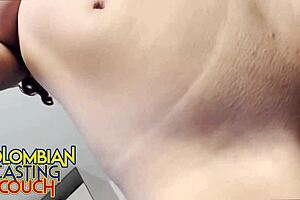 Check out carolina, the skinny colombian slut, getting her pussy stretched on the casting couch