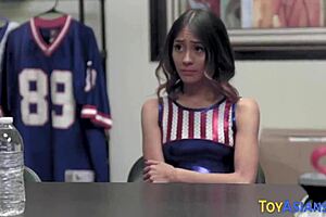 little asian teen interacts with big cock in high definition sucking scene