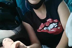 rough blowjob leads to wet fucking and creampie on public bus