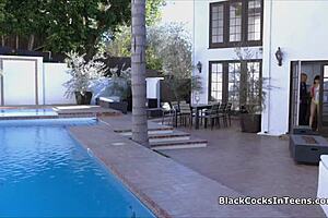 Slutty bikini teen 18+ gags on big black cock!