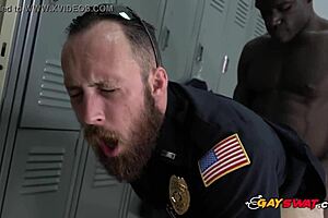 Horny gay cops bang black suspect in locker room