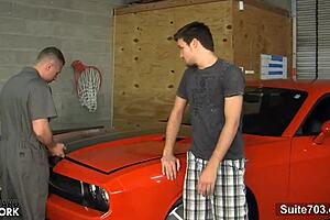 i watch the sexy gay mechanic get fucked hard in the garage with a monster cock