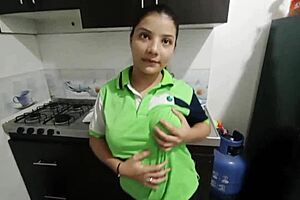 hot maid waits for me in kitchen with tiny tits ready