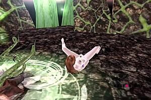 Cute girl fingers her pussy on the floor in 3D animation