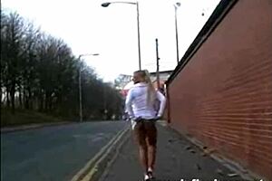 this slutty british milf flashes her small tits in public around town, so kinky!