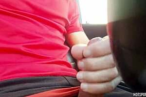 Big cock guy almost gets caught masturbating in public parking