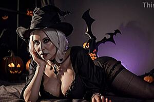 Spooky Granny Poses Seductively in Halloween AI Porn Art, Big Tits on Display