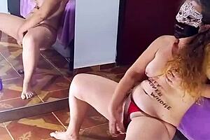 Naughty exhibitionist flashes ass and fucks dildo!