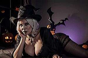 Spooky Granny Poses Seductively in Halloween AI Porn Art, Big Tits on Display