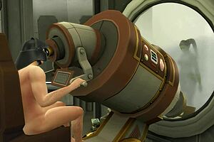 Space soldier rescues two women from a green goblin in this sci-fi tale