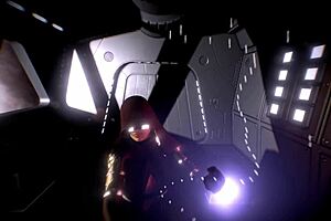 Big-tits futanari in anime outfit gives space handjob with telekinesis