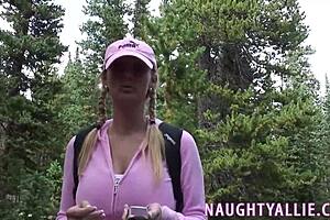 Blonde Amateur Masturbates on Mountain Trail in Public