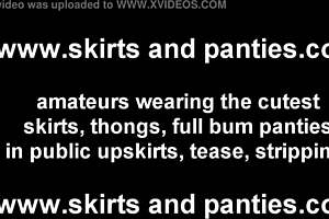 I can't keep my panties hidden in this tiny skirt, revealing upskirt tease