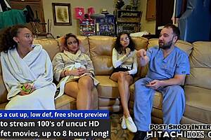 Two nurses trigger Aria Nicole's orgasms in research with Doctor Tampa filming.