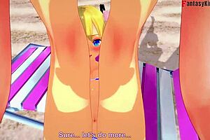 marie rose in bikini fucking on the beach, so hot in 3d cartoon fantasy!