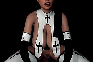 She moans, Naughty nun rides dildo hard.