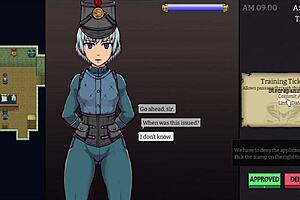 A mature milf works as border guard after war, in anime hentai with big tits and ass