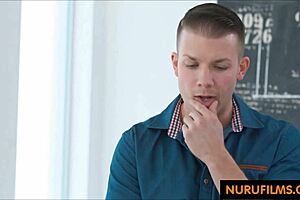 ebony masseuse gives interracial nuru massage sex