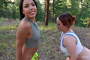 Chubby ginger hot brunette lesbians drink piss woods