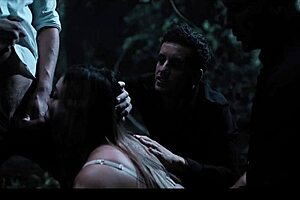 busty chick fucked hard by three dudes