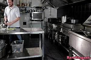 euro babe gets anally creamed in restaurant kitchen