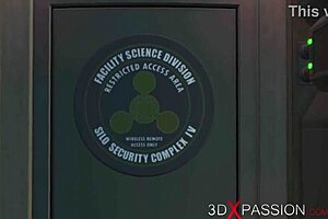 Busty girl cuffed in sci-fi anal machine