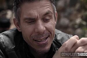 Kinky teen 18+ stepdaughter gets spitroasted in taboo threesome.