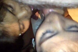 Two asian teen chicks blowing his dick in homemade private session