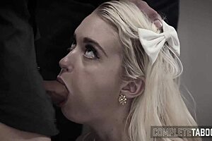 Kinky teen 18+ stepdaughter gets spitroasted in taboo threesome.