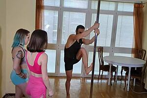 POLE DANCE LESSON TURNS INTO GROUP FUCKING